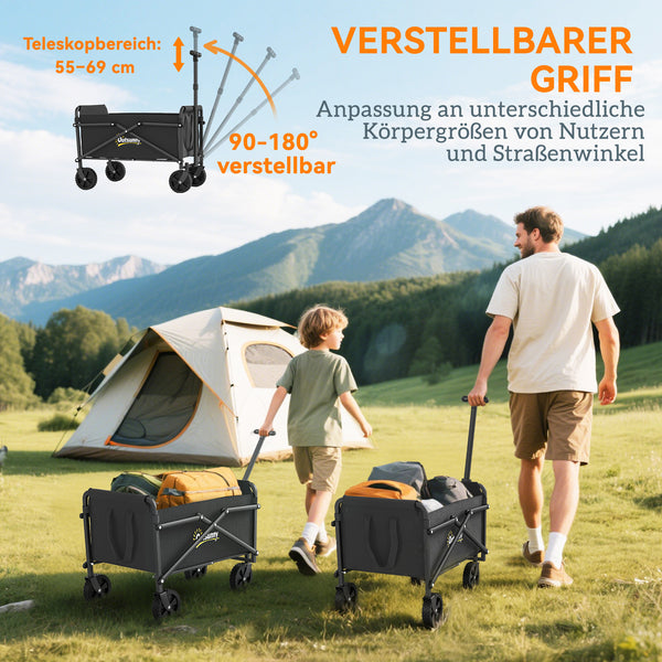 Bollerwagen Handwagen faltbar für Garten Strand bis 60kg schwarz