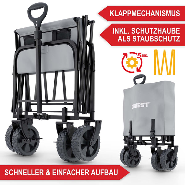 Bollerwagen faltbar mit 61 Liter Volumen Schwarz
