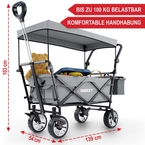 Faltbarer Bollerwagen mit Dach Grau
