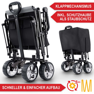 Faltbarer Bollerwagen mit Dach Schwarz