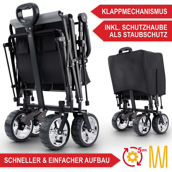 Faltbarer Bollerwagen mit Dach Schwarz