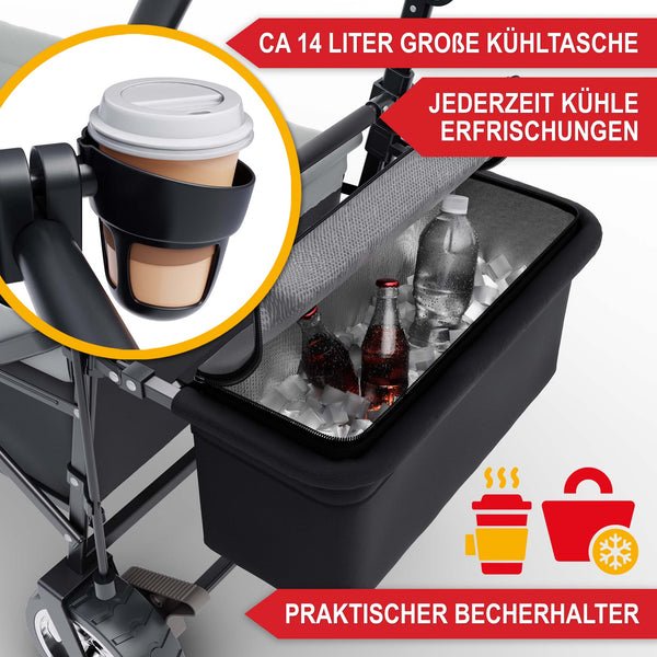 Faltbarer Bollerwagen mit Dach Schwarz