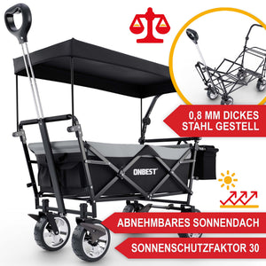 Faltbarer Bollerwagen mit Dach Schwarz