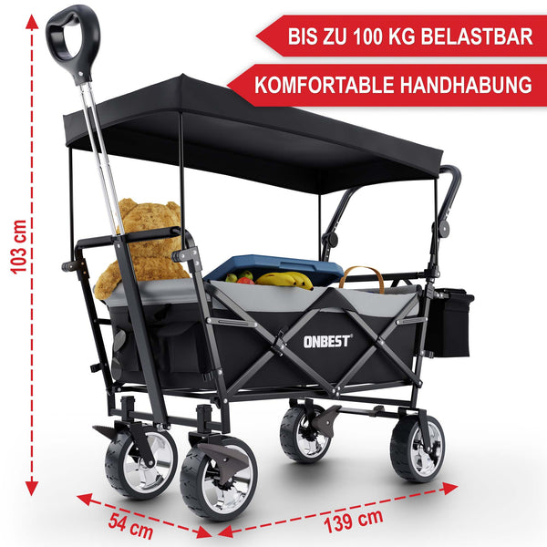 Faltbarer Bollerwagen mit Dach Schwarz