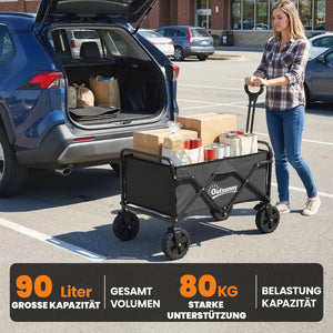 Bollerwagen faltbar mit verstellbarem Griff und Getränkehalter schwarz
