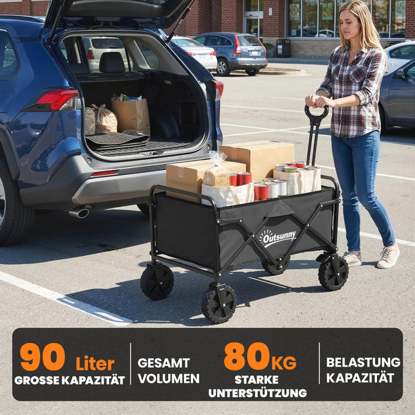 Bollerwagen faltbar mit verstellbarem Griff und Getränkehalter schwarz