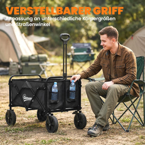 Bollerwagen faltbar mit verstellbarem Griff und Getränkehalter schwarz