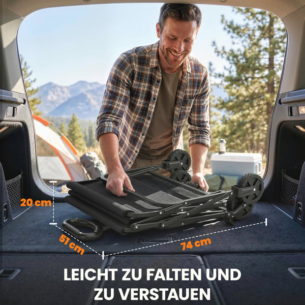 Bollerwagen faltbar mit verstellbarem Griff und Getränkehalter schwarz