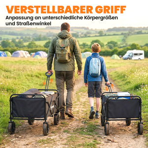 Bollerwagen faltbar mit verstellbarem Griff und Getränkehalter schwarz