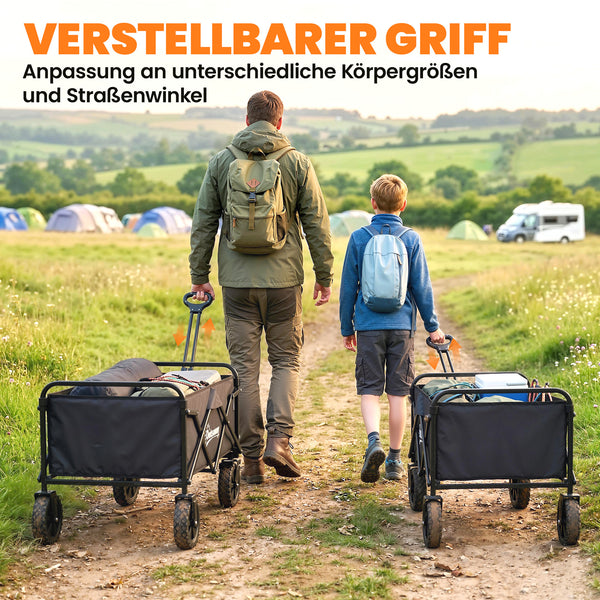 Bollerwagen faltbar mit verstellbarem Griff und Getränkehalter schwarz