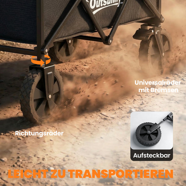 Bollerwagen faltbar mit verstellbarem Griff und Getränkehalter schwarz