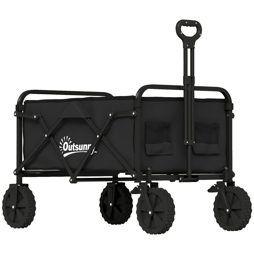 Bollerwagen faltbar mit verstellbarem Griff und Getränkehalter schwarz