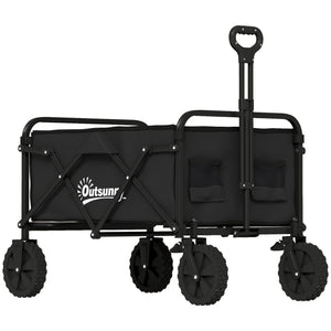 Bollerwagen faltbar mit verstellbarem Griff und Getränkehalter schwarz