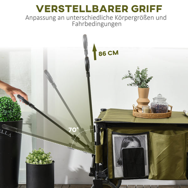 Bollerwagen klappbar mit Seitentaschen und Griff bis 120kg grün