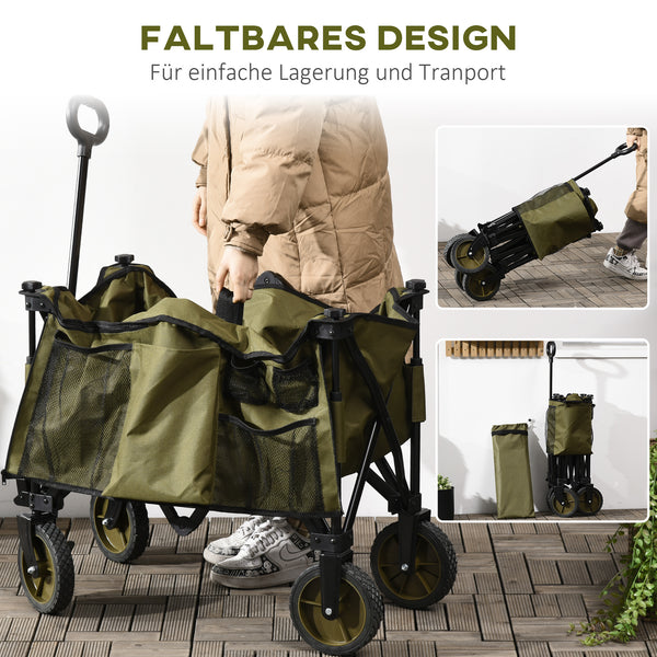 Bollerwagen klappbar mit Seitentaschen und Griff bis 120kg grün