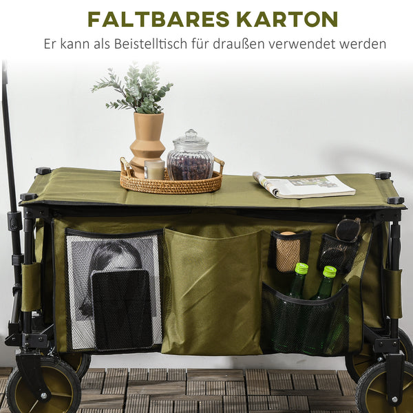 Bollerwagen klappbar mit Seitentaschen und Griff bis 120kg grün