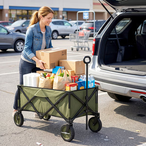 Bollerwagen klappbar mit Seitentaschen und Griff bis 120kg grün