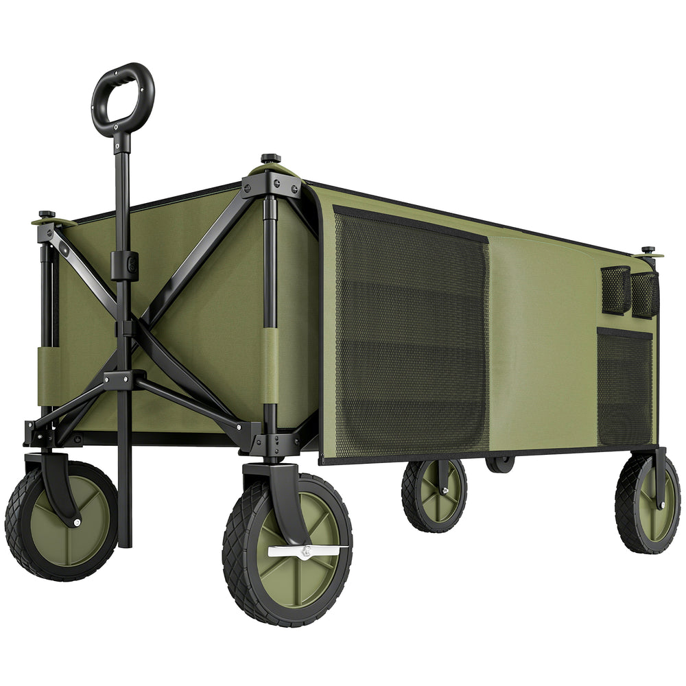Bollerwagen klappbar mit Seitentaschen und Griff bis 120kg grün