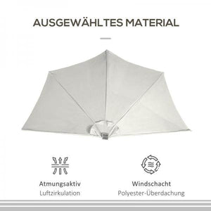 Sonnenschirm, Terrassenschirm, halbrund, mit Solarpaneel, 20 LEDs, Handkurbel, beige, 2,70 x 1,35 x 2,40 m