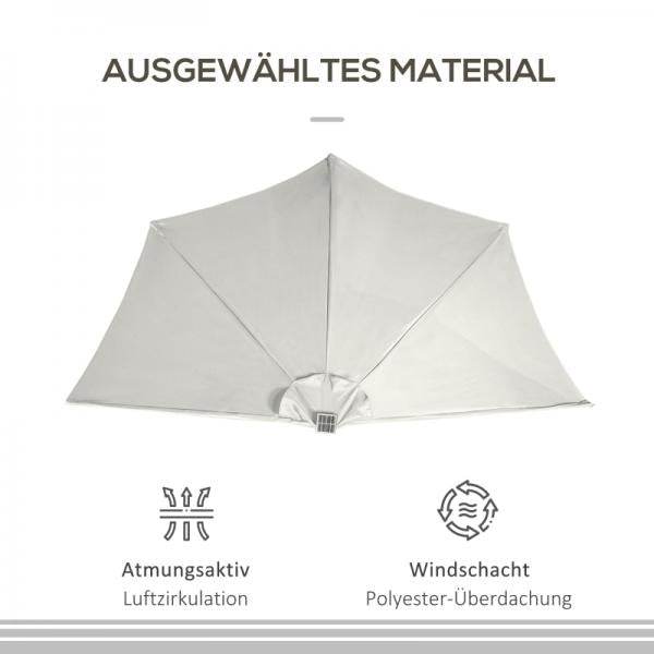 Sonnenschirm, Terrassenschirm, halbrund, mit Solarpaneel, 20 LEDs, Handkurbel, beige, 2,70 x 1,35 x 2,40 m