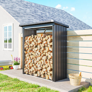 Brennholzunterstand Holzunterstand mit Schrägdach und Boden 150x67x150cm Stahl