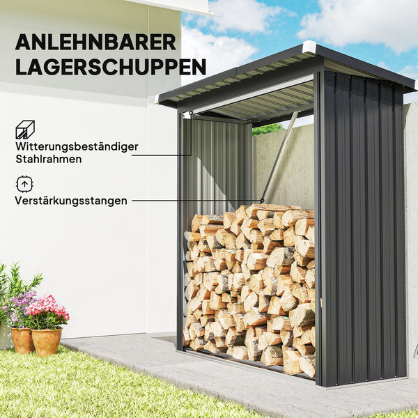 Brennholzunterstand Holzunterstand mit Schrägdach und Boden 150x67x150cm Stahl