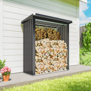 Brennholzunterstand Holzunterstand mit Schrägdach und Boden 150x67x150cm Stahl