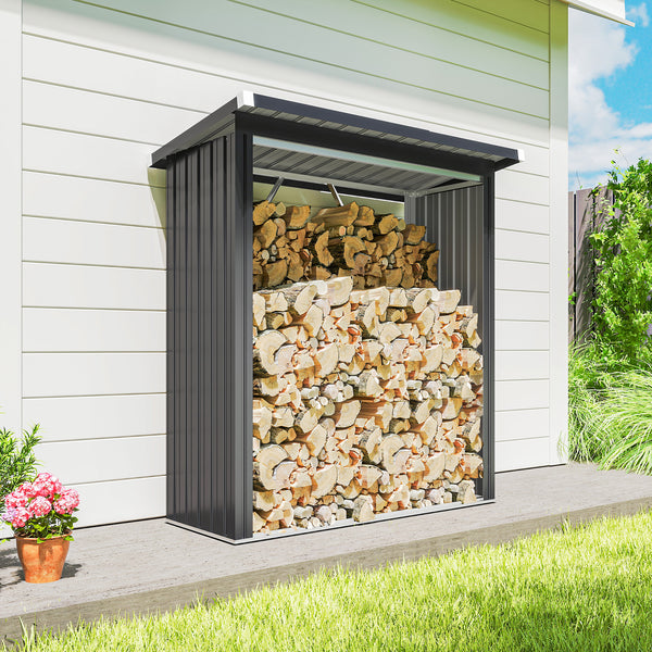 Brennholzunterstand Holzunterstand mit Schrägdach und Boden 150x67x150cm Stahl