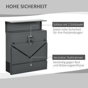 Briefkasten wetterfest mit Schloss aus Stahl grau