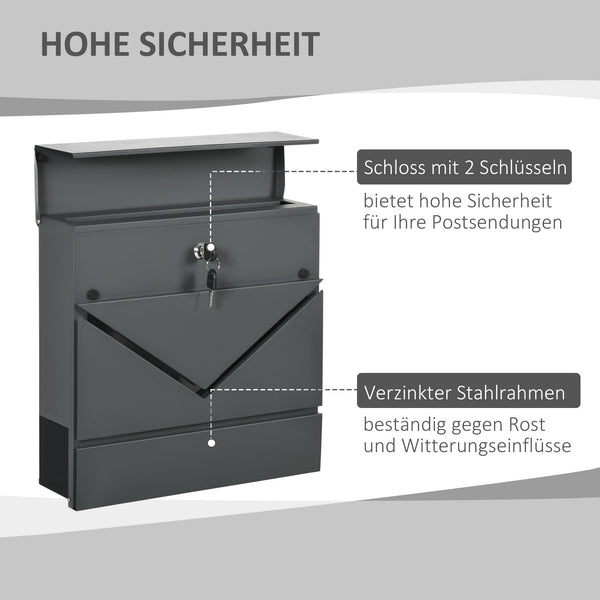 Briefkasten wetterfest mit Schloss aus Stahl grau