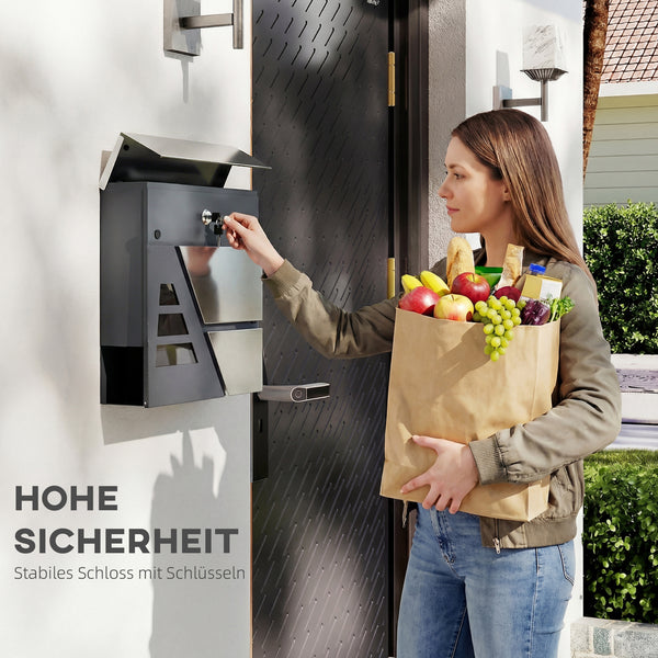 Briefkasten wetterfest mit Zeitungshalter Schlüssel Wandmontage