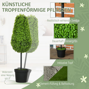 Buchsbaum Pflanzen Kunstpflanze 2er Set im Topf für Dekoration 90cm