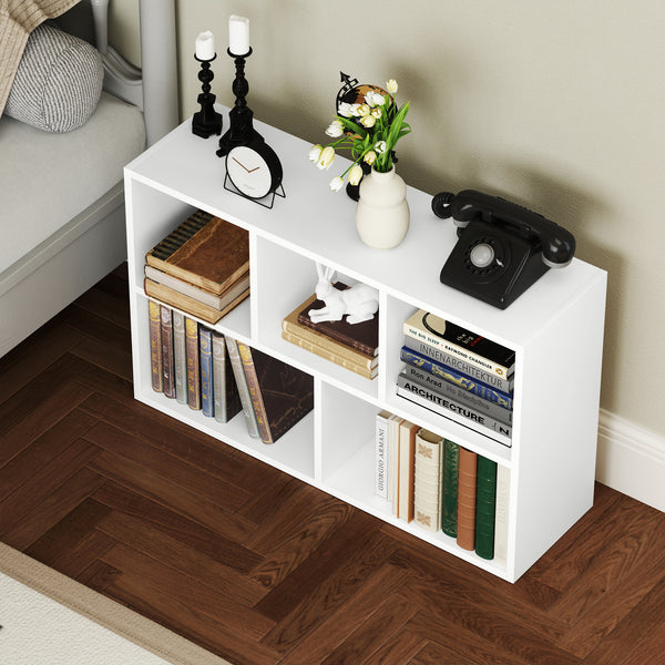 Bücherregal Aufbewahrungsregal mit 2 Ebenen und 5 Fächern weiss