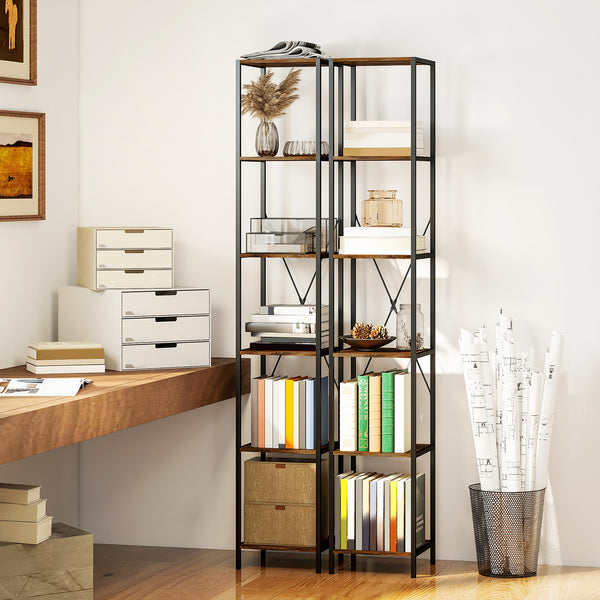 Bücherregal 2er Set mit 6 Ebenen für Wohnzimmer und Büro Stahl