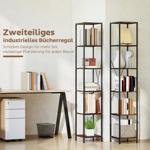 Bücherregal 2er Set mit 6 Ebenen für Wohnzimmer und Büro Stahl
