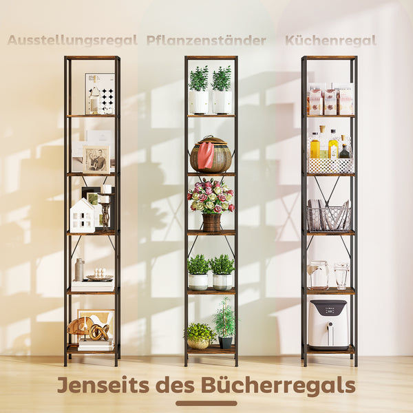 Bücherregal 2er Set mit 6 Ebenen für Wohnzimmer und Büro Stahl