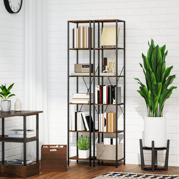 Bücherregal 2er Set mit 6 Ebenen für Wohnzimmer und Büro Stahl