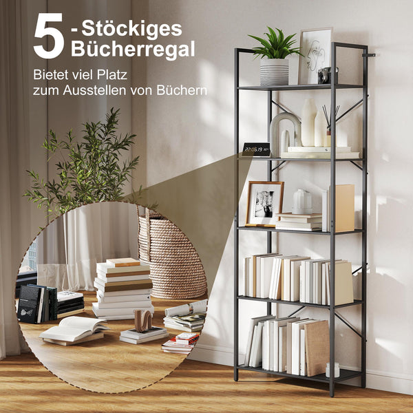 Bücherregal Standregal mit 5 Ebenen für Wohnzimmer Büro Metall