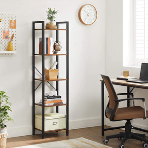 Bücherregal Standregal 5-Ebenen Industriestil Stahl Braun Schwarz