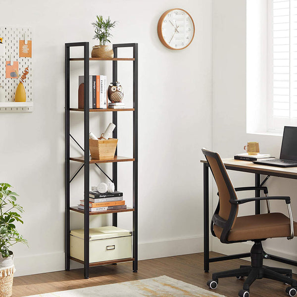 Bücherregal Standregal 5-Ebenen Industriestil Stahl Braun Schwarz