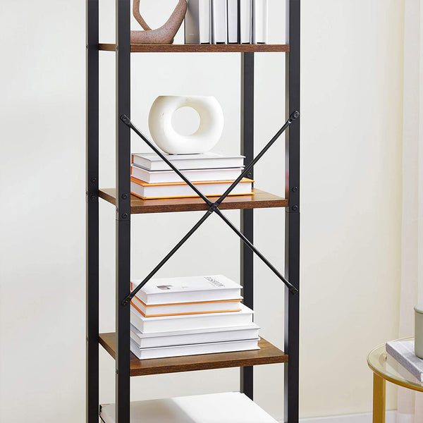 Bücherregal Standregal 5-Ebenen Industriestil Stahl Braun Schwarz
