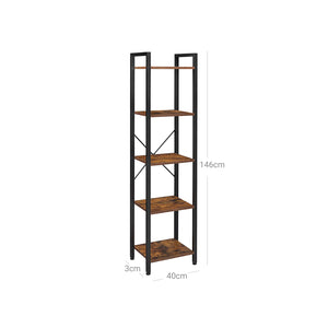 Bücherregal Standregal 5-Ebenen Industriestil Stahl Braun Schwarz