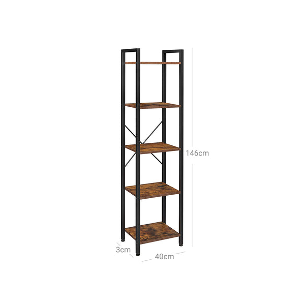 Bücherregal Standregal 5-Ebenen Industriestil Stahl Braun Schwarz