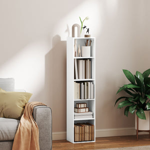 Bücherregal mit 5 Fächern und verstellbaren Böden aus Holz weiss