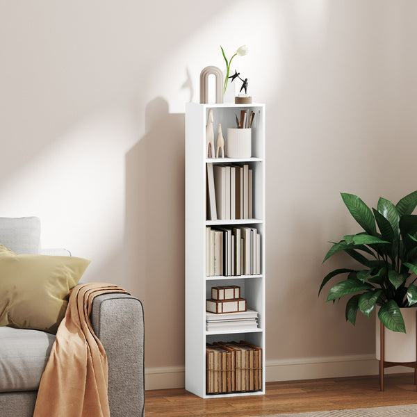 Bücherregal mit 5 Fächern und verstellbaren Böden aus Holz weiss