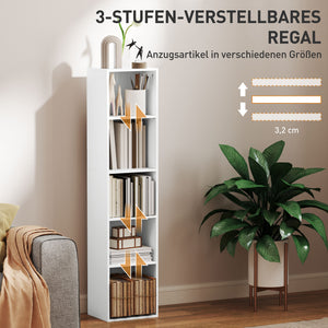 Bücherregal mit 5 Fächern und verstellbaren Böden aus Holz weiss
