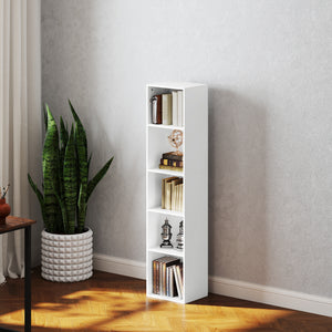 Bücherregal mit 5 Fächern und verstellbaren Böden aus Holz weiss