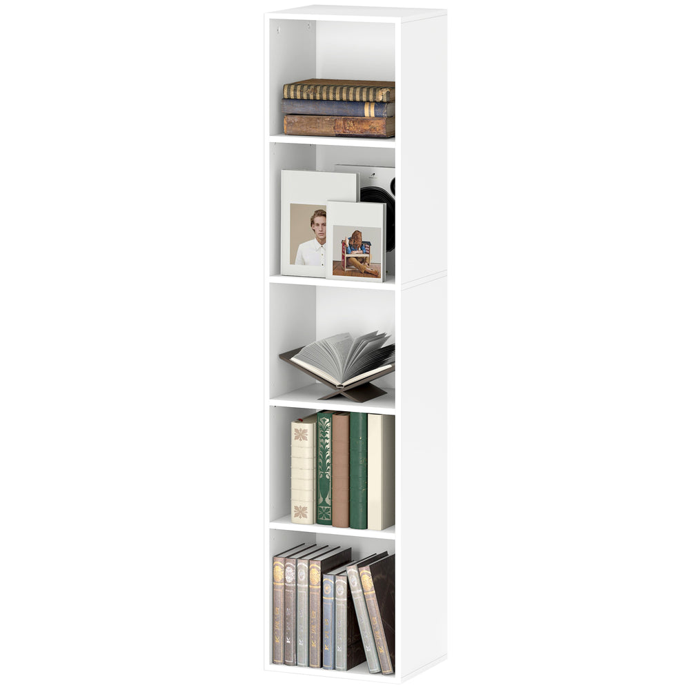 Bücherregal mit 5 Fächern und verstellbaren Böden aus Holz weiss