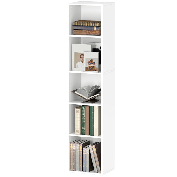 Bücherregal mit 5 Fächern und verstellbaren Böden aus Holz weiss