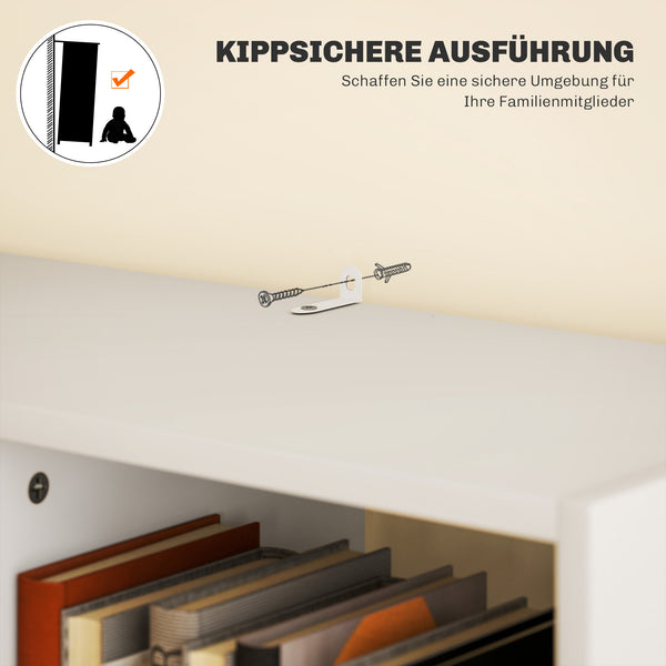 Bücherregal 9 Regale 1 Schublade mit Anti-Kippsicherung 60x26x158cm Weiss